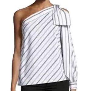 Milly NWT $355 White Black Stripe Blouse Top Size 12